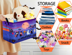 BOOHIT fold-flat Halloween bin saves space and opens quickly.