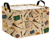 Boohit large kids book basket front view with sturdy leather handles for easy transport.