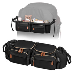 Boomistry double stroller organizer on Bob Duallie offers secure, quick-access storage.