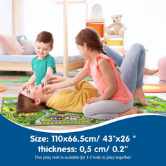 Booooom Jackson kids train and city rug race track close-up highlights durable action play.
