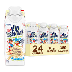 BOOST Kid Essentials Vanilla Vortex bottle front shows nutrition for kids