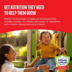 BOOST Kid Essentials Vanilla Vortex serving-size image emphasizes balanced calories