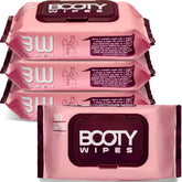 Booty Wipes packaging shows a four-pack for travel and on-the-go freshness.