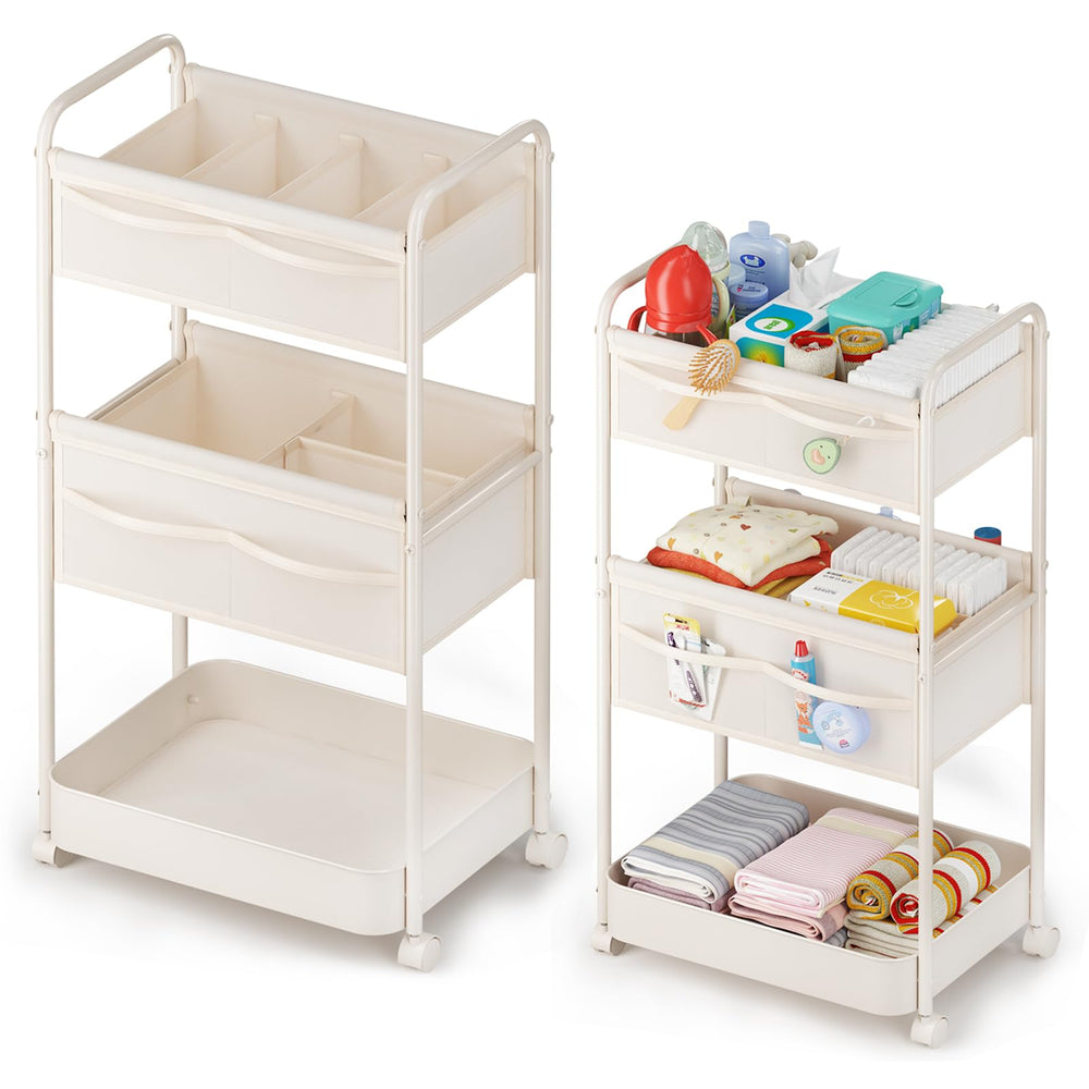 BOPHILI diaper caddy on a beige rolling cart, ideal for organized nursery.
