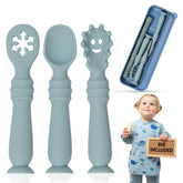Bornealand baby self-feeding spoon set with case for easy organization.