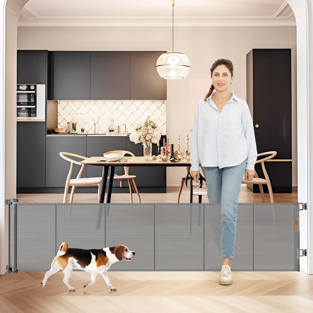 Borthmiu retractable dog gate, 24-inch height, ideal for safe entry and busy homes.