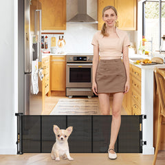 Borthmiu 20-inch tall short dog gate in black, easy to step over for small pets.