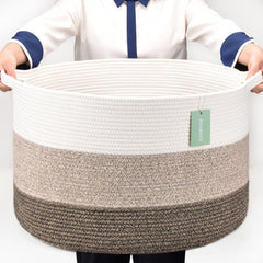 BOSROTY blanket basket in white gradient brown, ideal for toy and blanket storage.