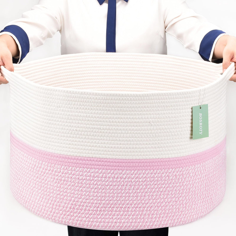 BOSROTY cotton rope basket blends white and pink for stylish baby toy storage