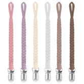 Boukipow baby pacifier clip handmade close-up highlighting soft cotton and durable clip for daily use.