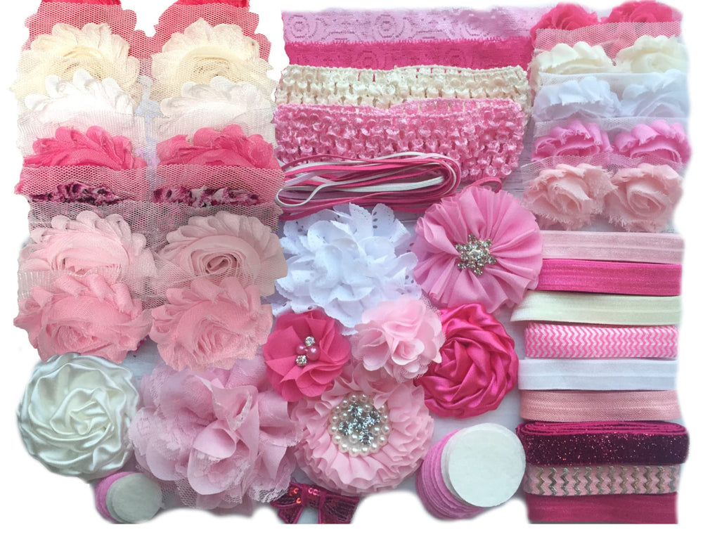 Bowtique Emilee Pretty-in-Pink Headband Kit for DIY baby headbands at showers.