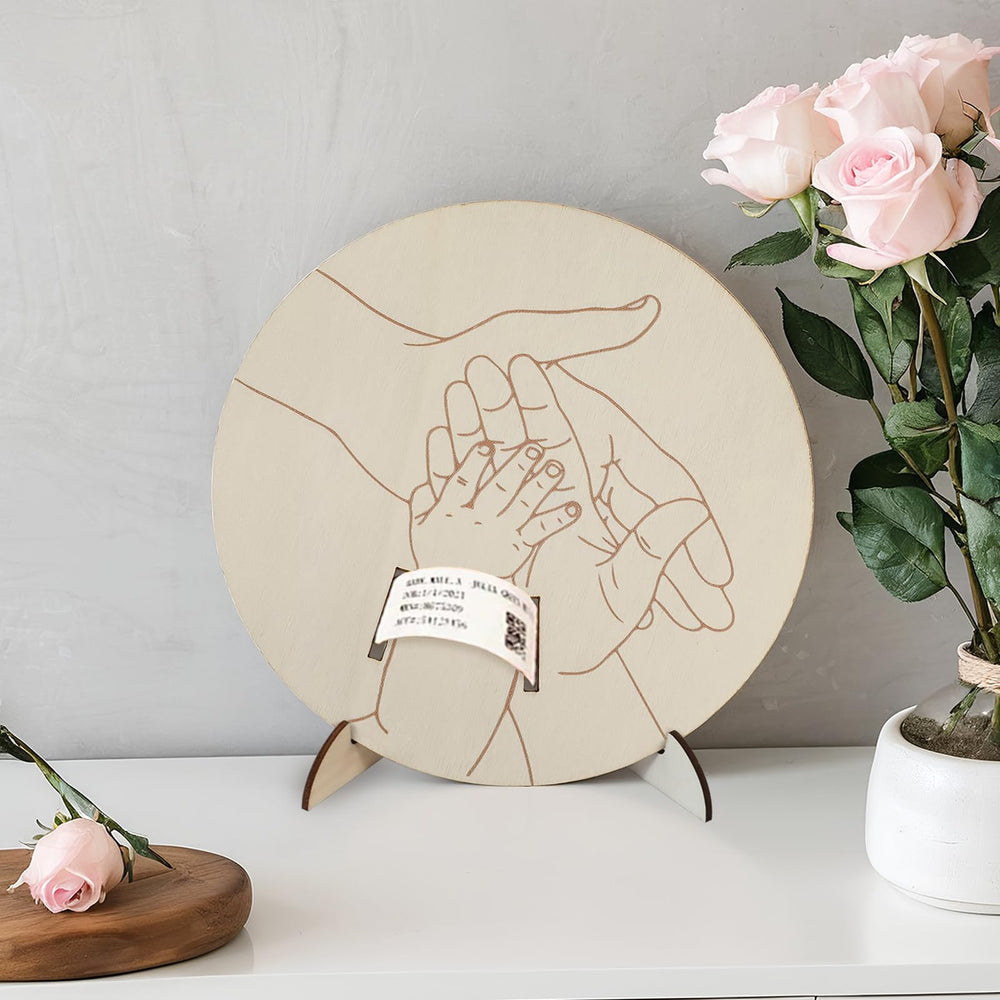 BQSAZHYJ wooden birth announcement board with engraved hands for keepsake photos.