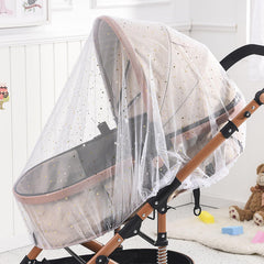 BQSAZHYJ stroller mosquito net with white star print protects baby from insects during outings.