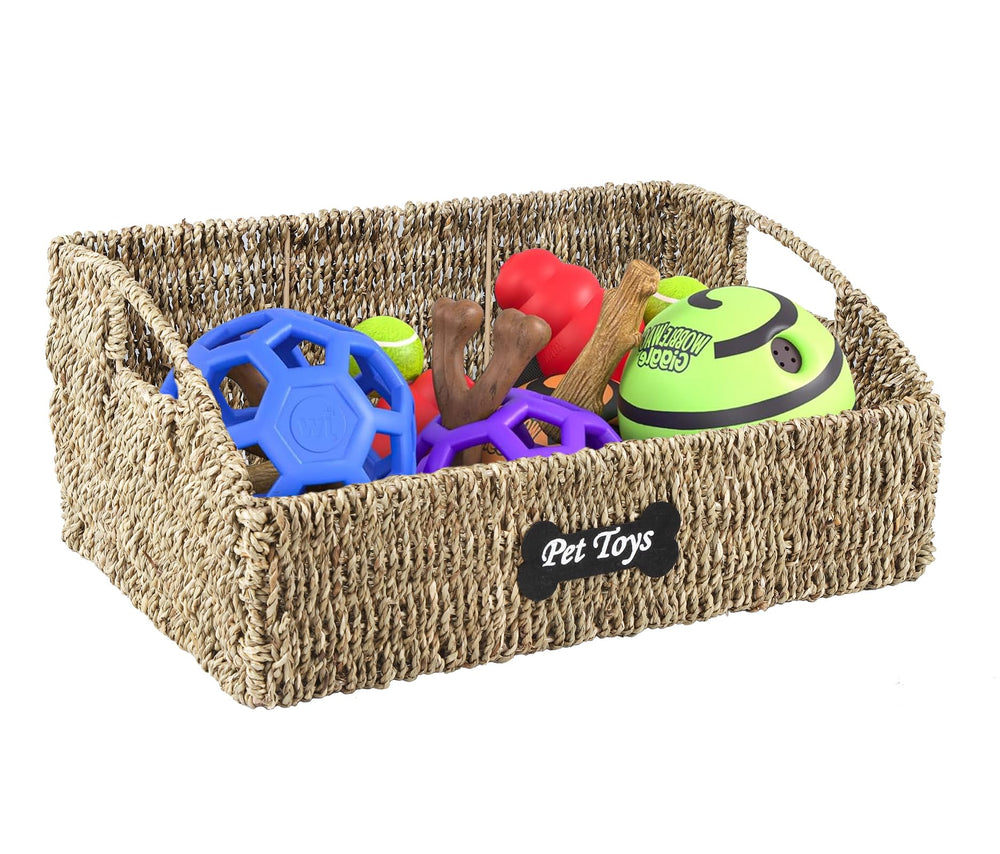 Brabtod dog toy basket open front showing easy toy access.