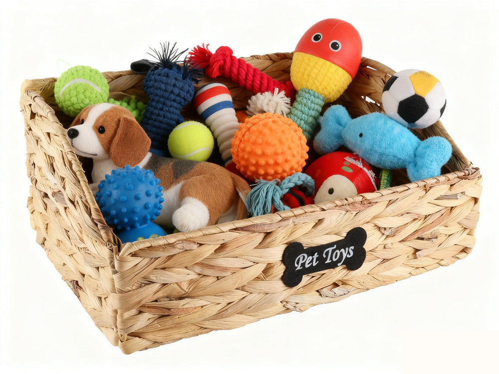 Brabtod trapezoid dog toy basket front view keeps toys neatly organized.