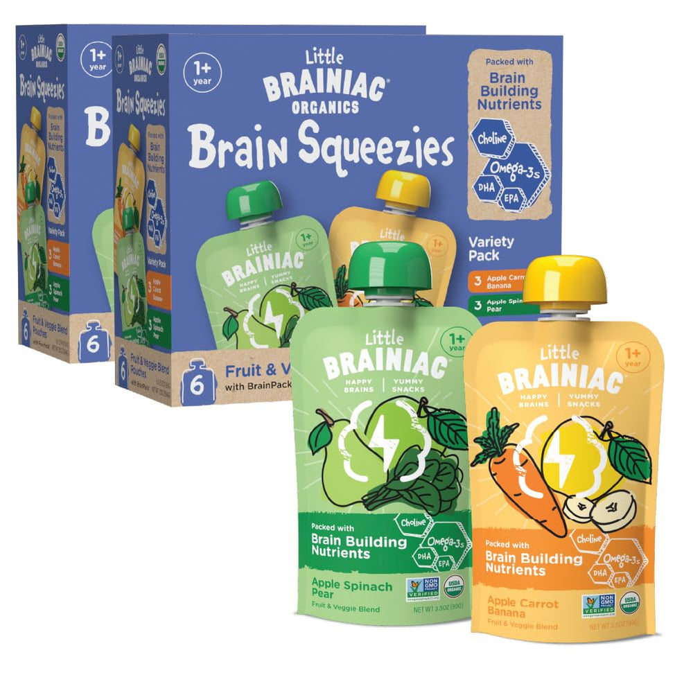 Brainiac fruit pouch from Little Brainiac Variety Pack—organic fruit for toddlers.