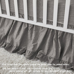 Brandream 4-sided crib skirt gray drop provides full coverage for standard cribs.