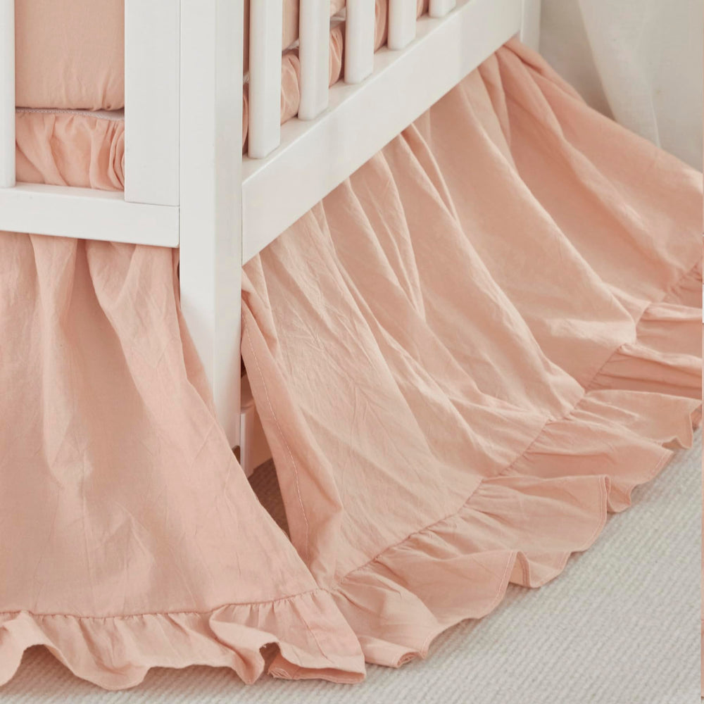 Brandream boho baby crib skirt in blush for a cozy nursery