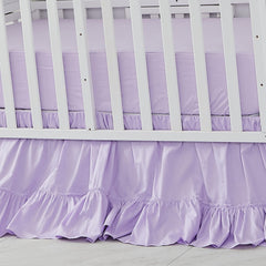 Brandream crib bed skirt purple boho closeup fabric shows soft cotton texture