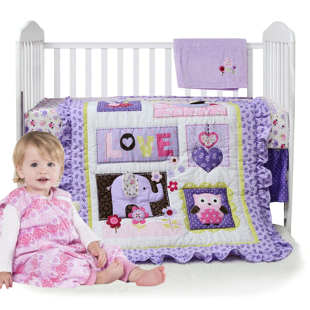 Brandream crib comforter with 3D elephant and patchwork for cozy nursery vibes