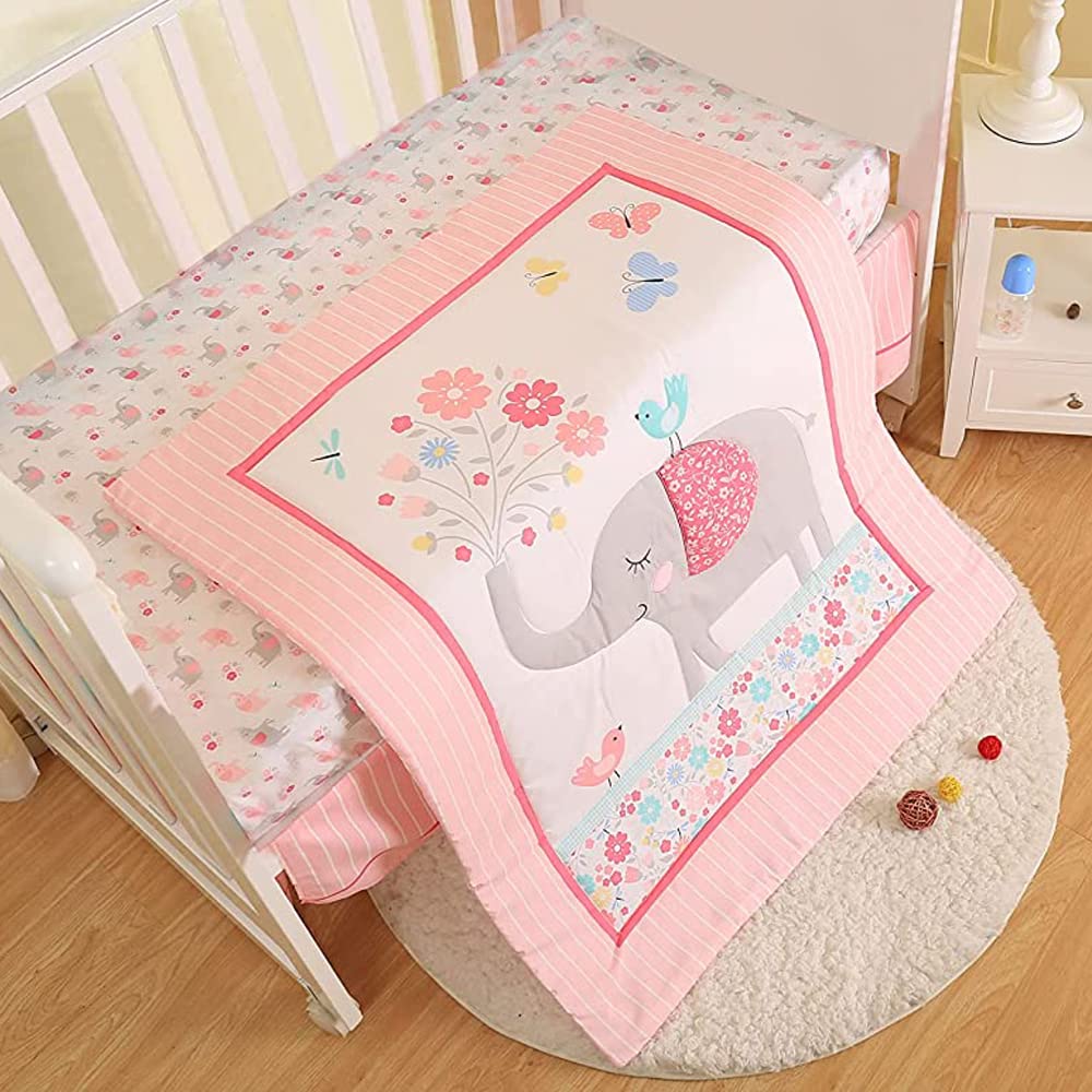 Brandream crib bedding set with pink jungle elephant for cozy nursery decor
