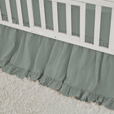 Brandream crib skirt dust-ruffle in sage green adds refined boho charm to nursery decor