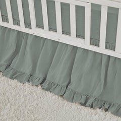 Brandream crib skirt dust-ruffle in sage green adds refined boho charm to nursery decor