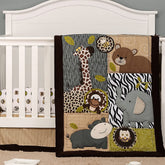 Brandream Jungle crib bedding ensemble in soft gray and taupe for a cozy nursery.