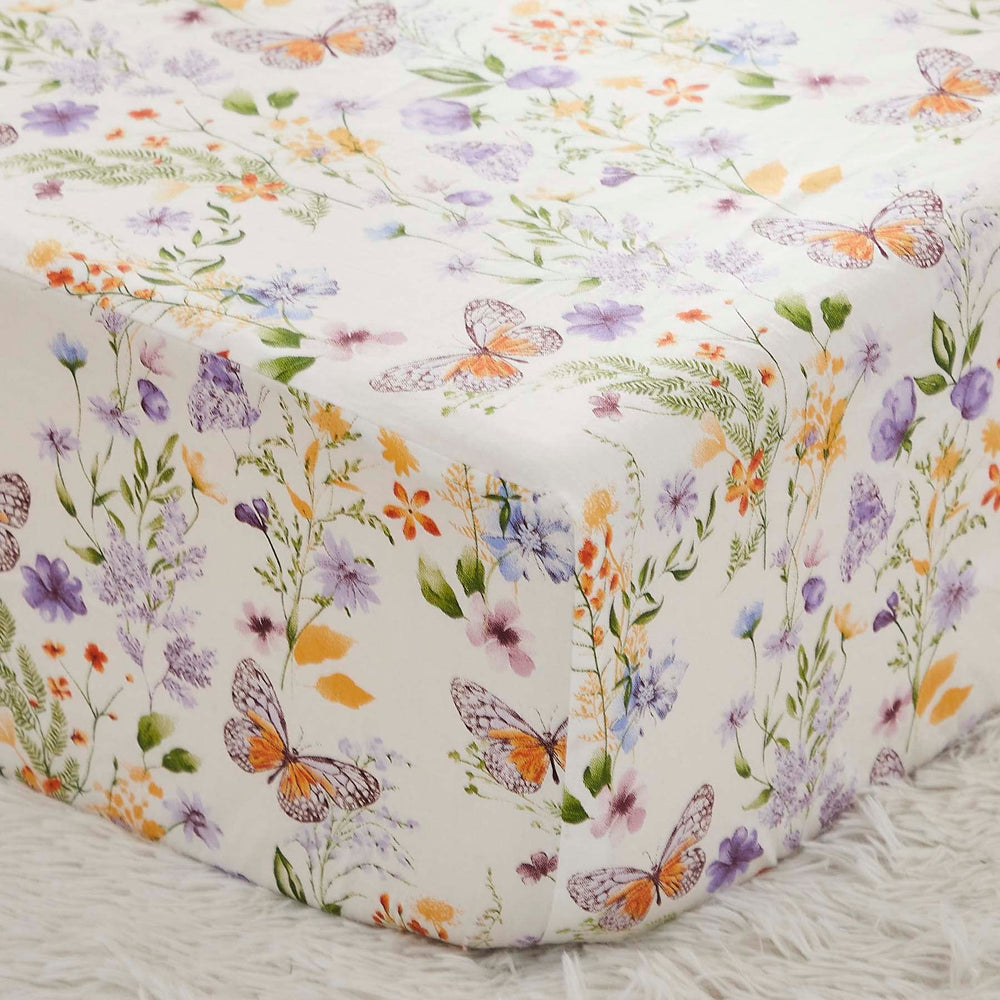 Brandream luxury crib sheet with wildflower butterfly print for breathable comfort