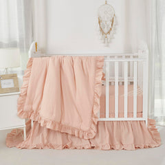 Brandream neutral blush dust ruffle showing 4-sided drop fit