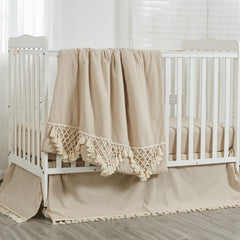 Brandream nursery bed skirt with tassel fringe detail brings a charming farmhouse vibe to baby’s room.