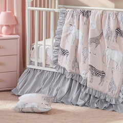 Brandream embroidery detail highlights animal characters on the bedding