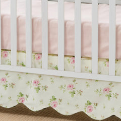Brandream scallop edge crib skirt closeup highlighting premium cotton texture for a soft nursery.