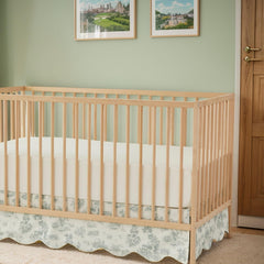 Brandream scallop edge crib skirt in green toile for a vintage nursery