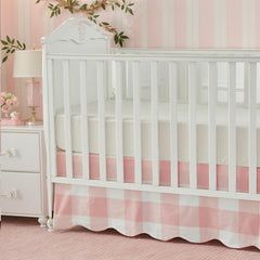 Brandream scallop edge crib skirt in pink gingham adds playful elegance to the nursery.