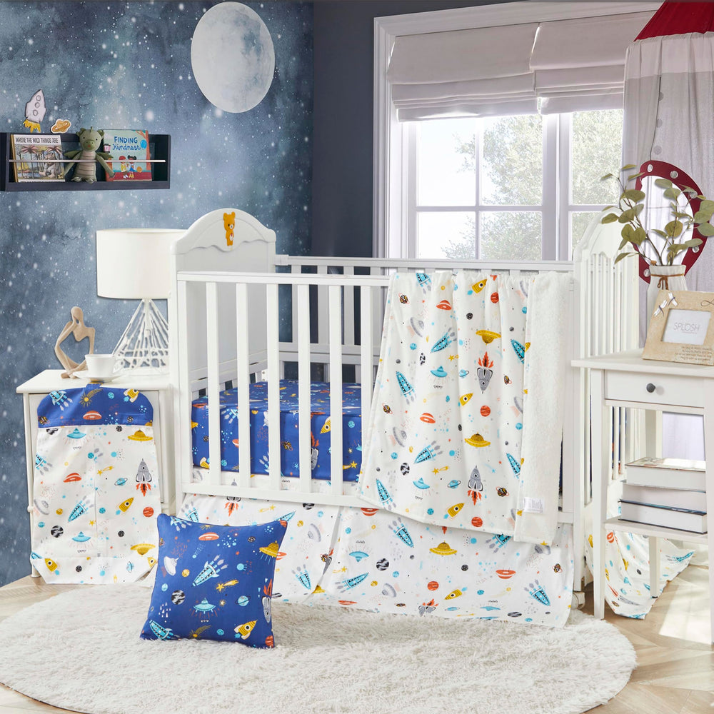 Brandream space rocket crib blanket showing a playful space theme for baby sleep comfort