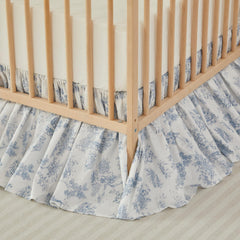 Brandream Toile floral cotton crib skirt showcases calming blue tones for nurseries