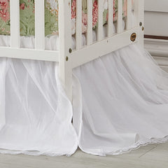 Brandream white ballerina lace bed skirt close-up demonstrates split-corner fit