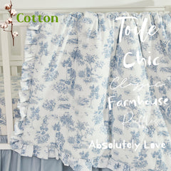 Brandream Toile blue ruffles crib skirt adds elegant drape around the crib.