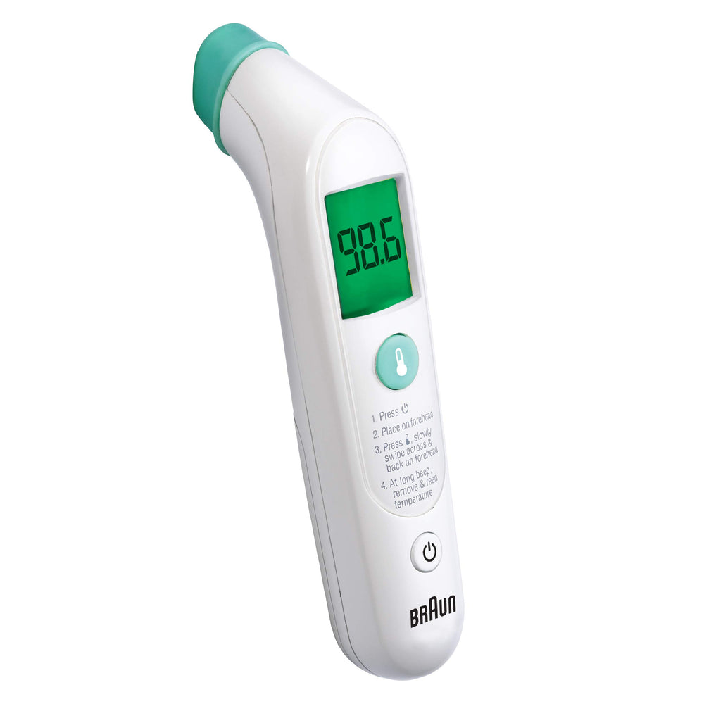 Braun TempleSwipe showing forehead swipe for quick temp check