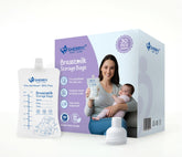 Breastmilk Storage Bags with Adapter showing a secure cap for leak-free storage.