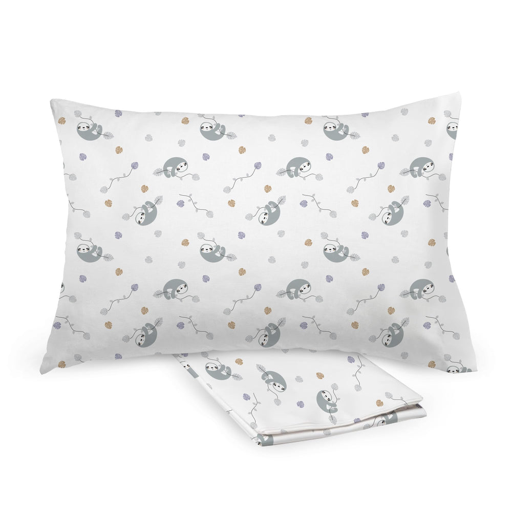 BreathableBaby cotton percale pillowcase with sloths, 2-pack, breathable and durable.