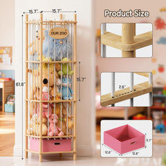Brelley wooden toy chest with drawer showcases plush toys neatly.