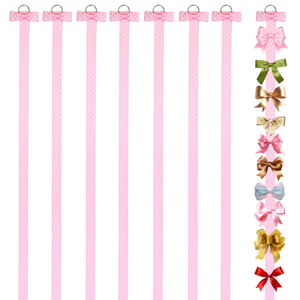 Bremorou pink bow holder on wall keeps bows neatly organized.