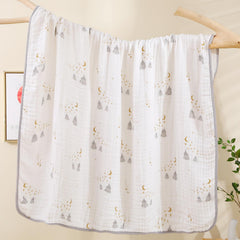 Brnabiou ultra-soft muslin blanket with moon-star motif, breathable and cozy for baby swaddling.