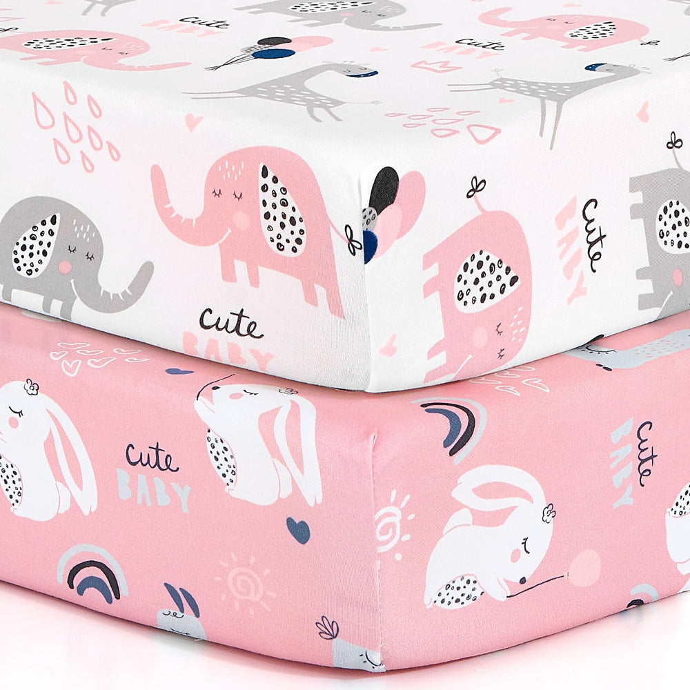 BROLEX Elephant Rabbit pattern Pack n Play sheets for naps and playtime.