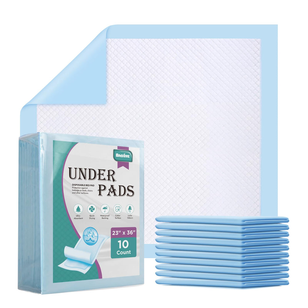 Brosive disposable bed pad with absorbent core instantly locks in moisture for quiet nights.