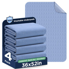 Brosive washable bed pads 36x52 blue, four-pack, reusable underpads for incontinence