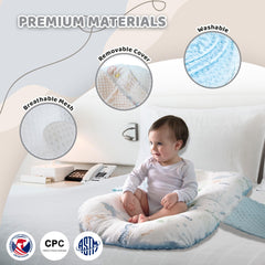 BRUNEES baby nest lounger blue breathable-mesh-core, promotes air circulation.