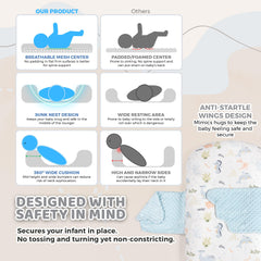 BRUNEES baby nest lounger blue rolled-edges, secure hug-like comfort.